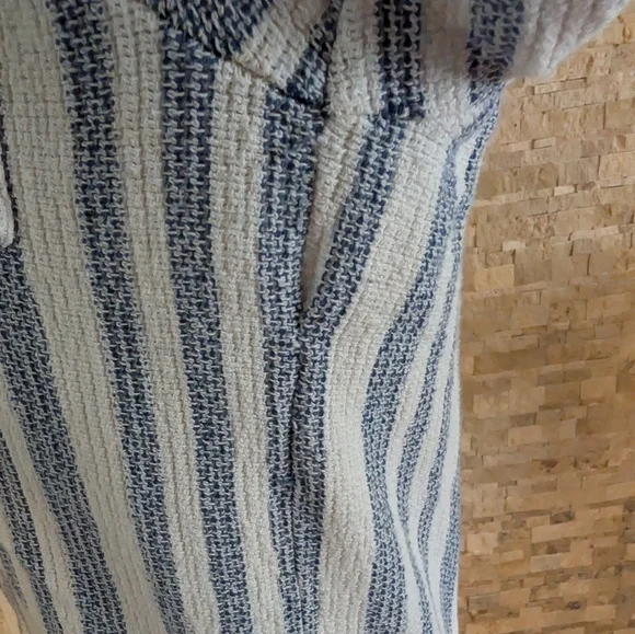 Vintage Summer Blue & White Textured Striped Short Sleeve Button Down Shirt Sz M - Picture 4 of 11